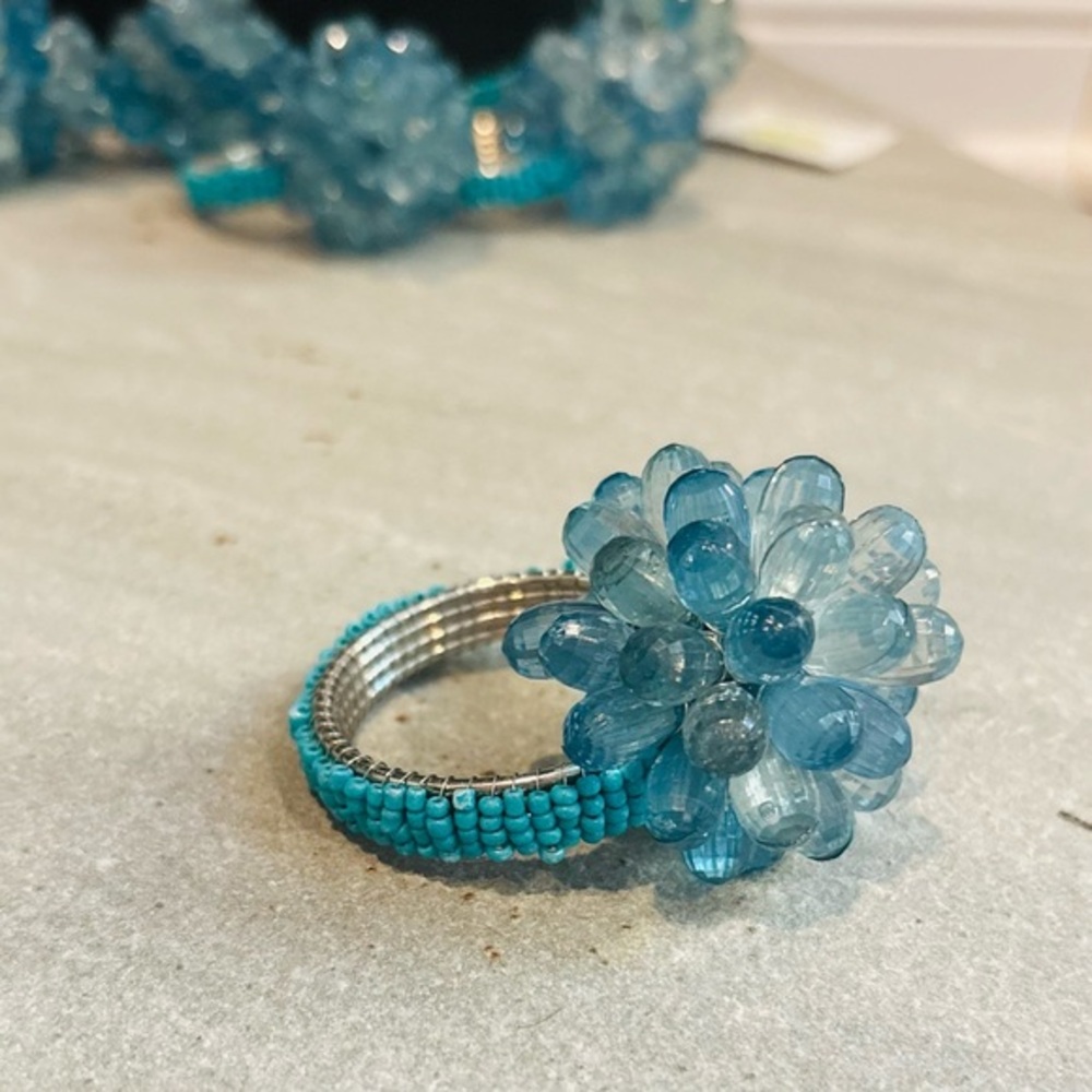 Food Network Turquoise Beaded Napkin Holders Set Of 8 Easter Ocean Beach Coastal